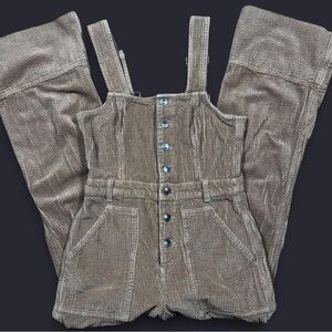 aerie Brown Corduroy Button-Front Jumpsuit